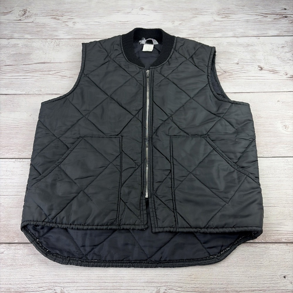 Vintage Big Smith Men's Black Quilted Workwear Vest Full Zip USA See Measurement